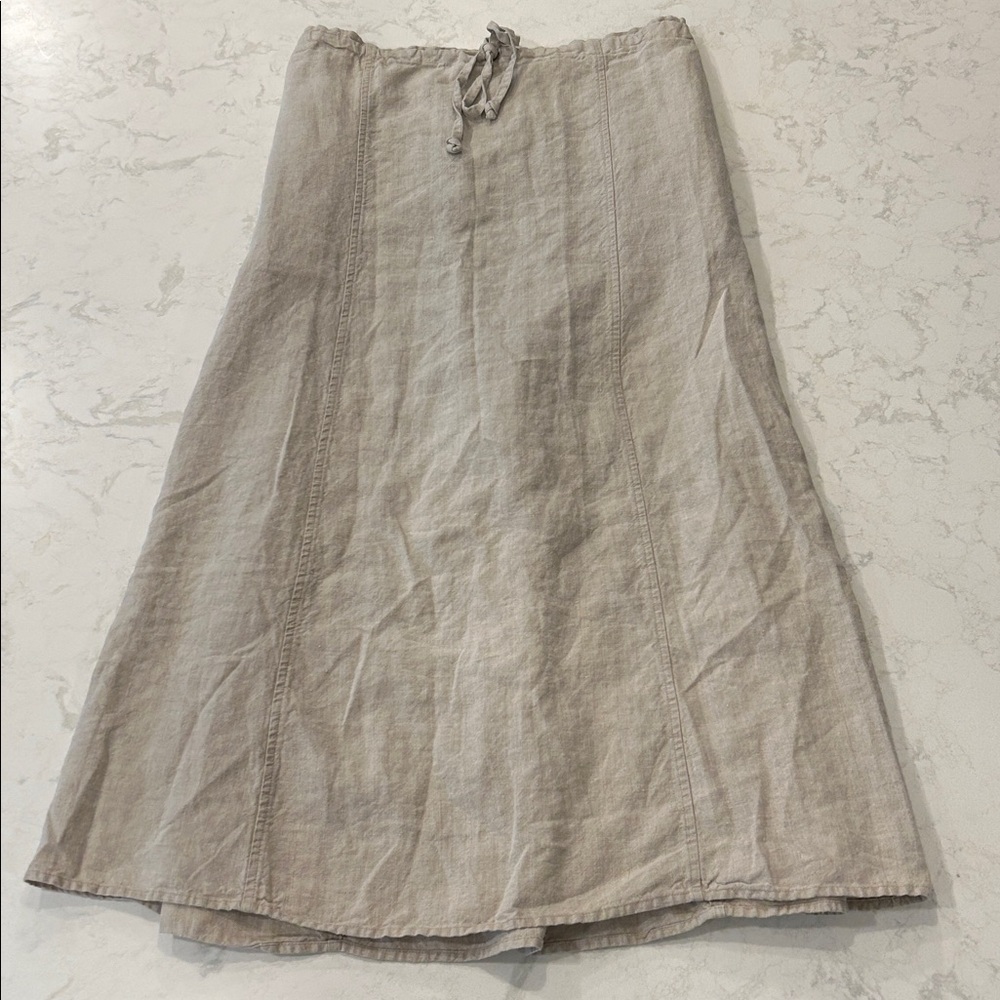 Vintage J. Jill Size M 100% Linen Skirt Beige Pull On Midi Lagenlook Boho - Picture 8 of 9
